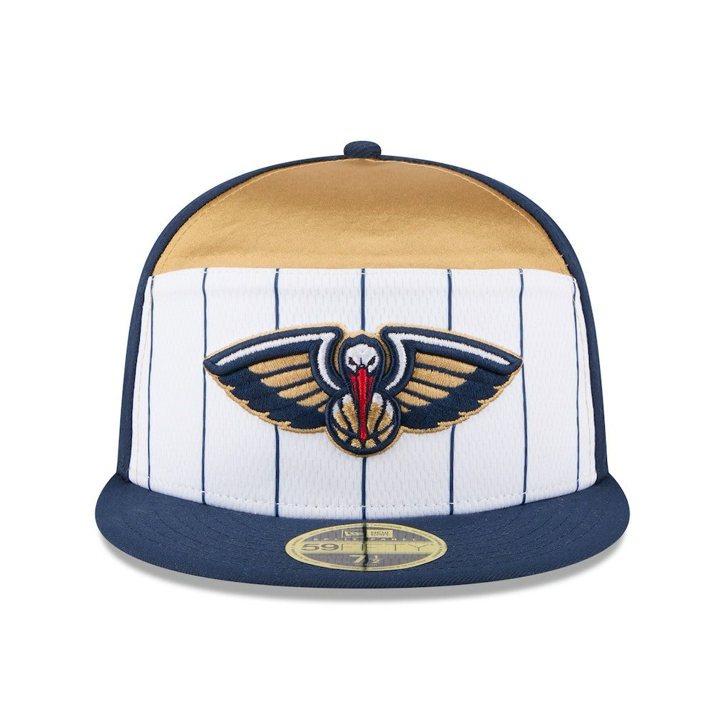 New Era New Orleans Pelicans 2025 NBA Tip Off Split Panel 59FIFTY Fitted Hat White/Navy