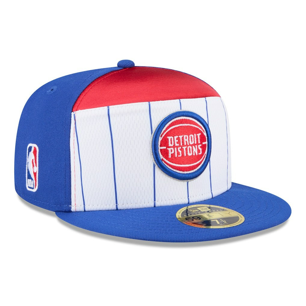 New Era Detroit Pistons 2025 NBA Tip Off Split Panel 59FIFTY Fitted Hat White/Blue