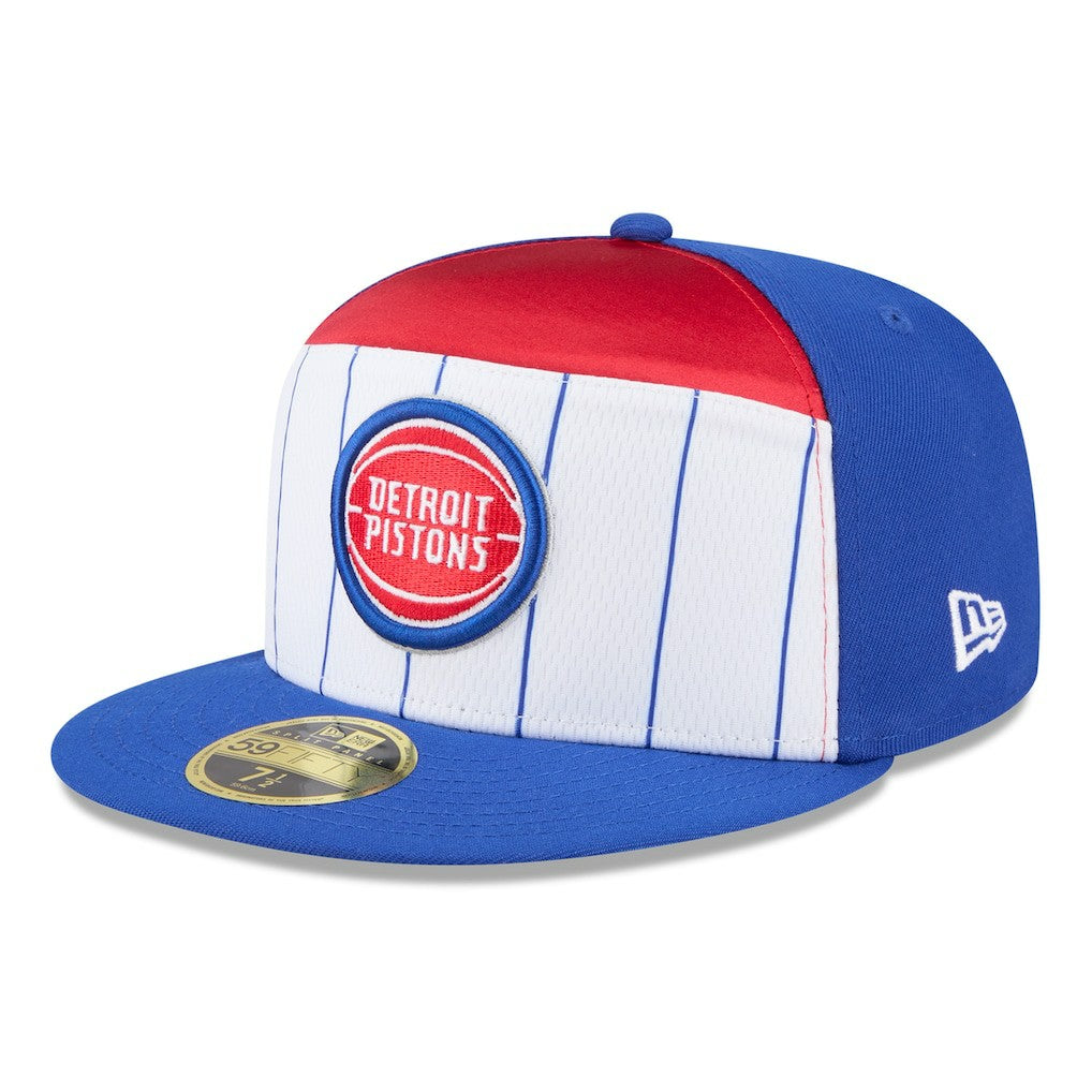 New Era Detroit Pistons 2025 NBA Tip Off Split Panel 59FIFTY Fitted Hat White/Blue
