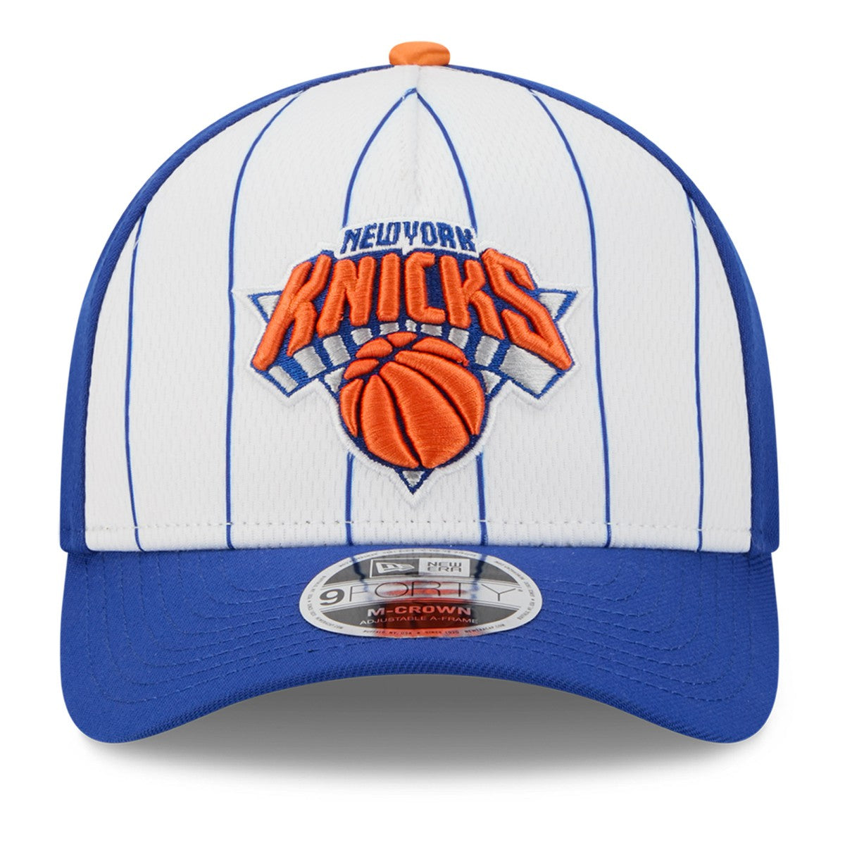New Era New York Knicks 2025 NBA Tip Off M-Crown A-Frame 9FORTY Adjustable Hat White/Blue