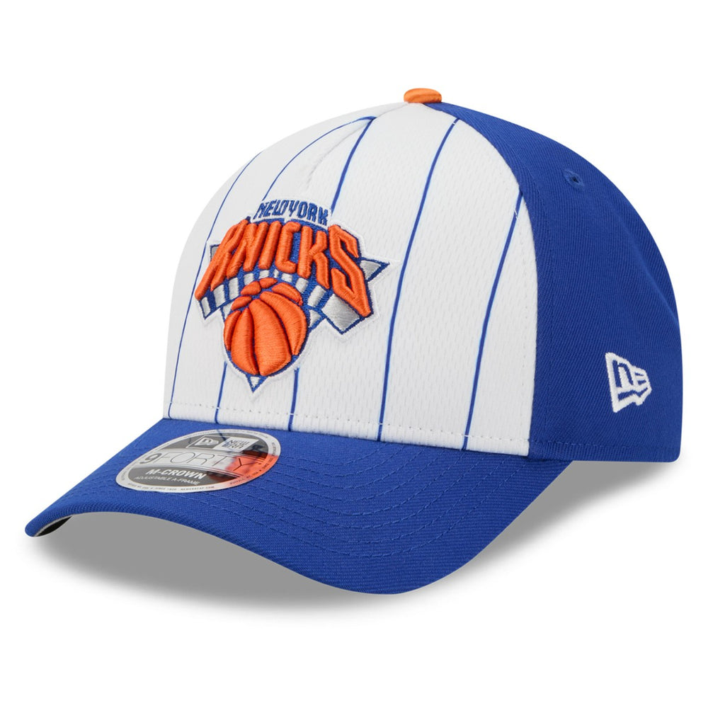 New Era New York Knicks 2025 NBA Tip Off M-Crown A-Frame 9FORTY Adjustable Hat White/Blue