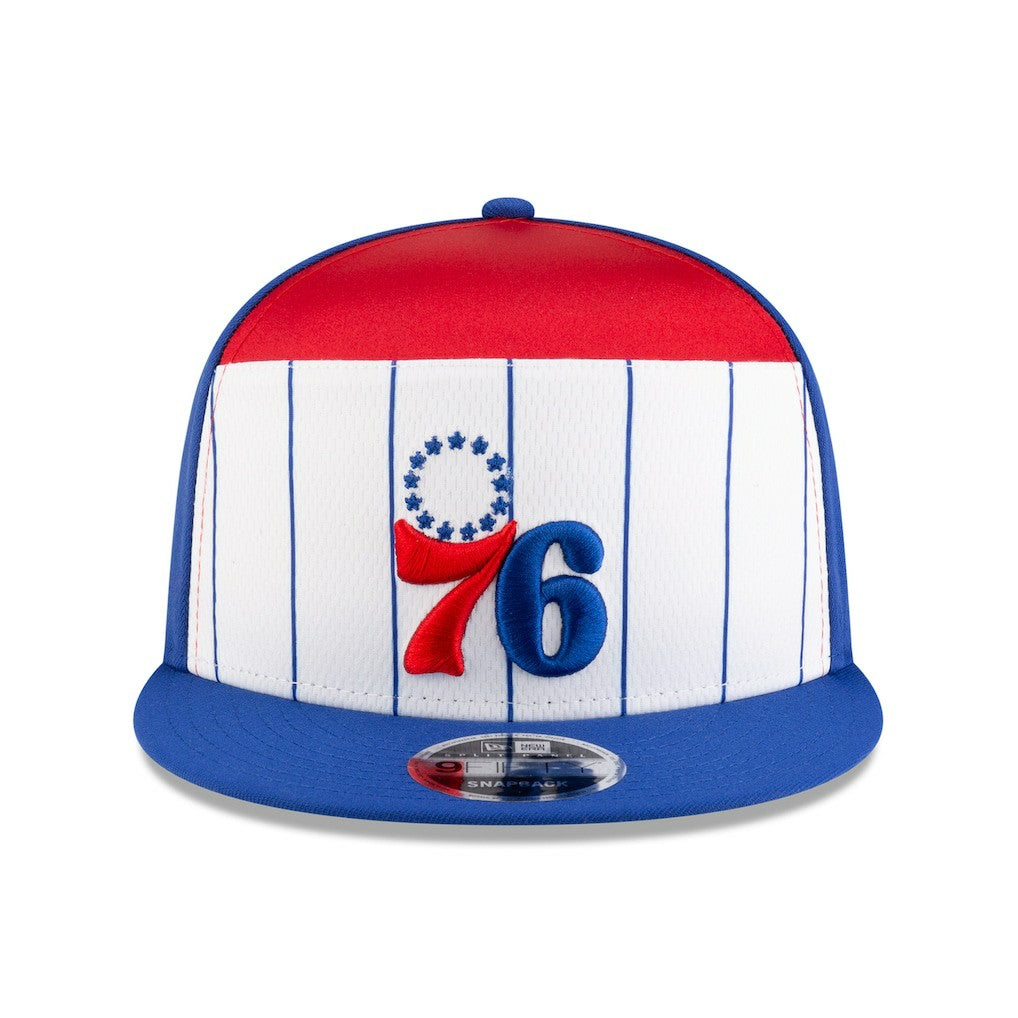 New Era Philadelphia 76ers 2025 NBA Tip Off Split Panel 9FIFTY Snapback Hat White/Blue