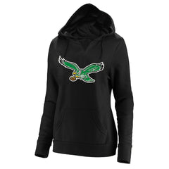 Philadelphia Eagles Women's Plus Size Throwback Logo V-Neck Pullover Hoodie - Black - Fanatics