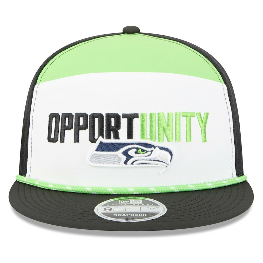 Seattle Seahawks New Era 2025 Inspire Change Split Panel 9FIFTY Snapback Hat - White/Black - NFL
