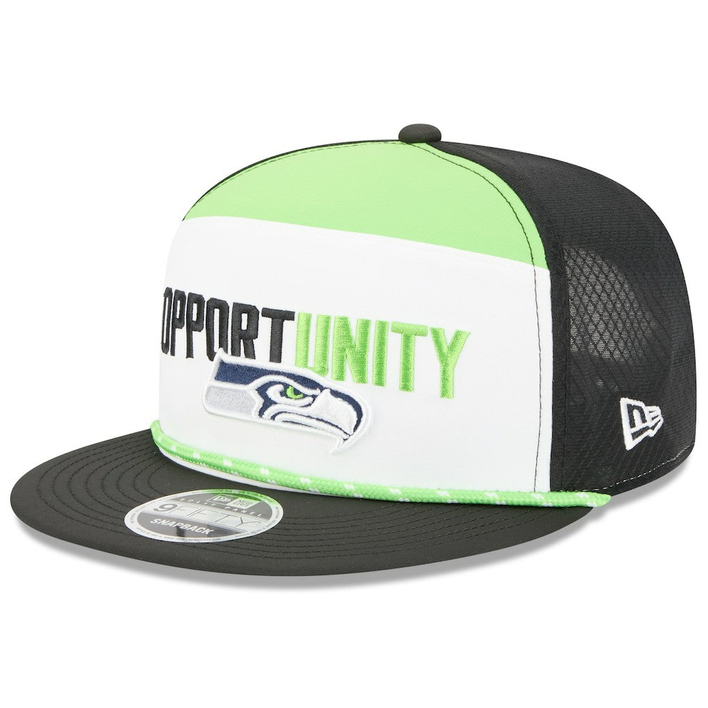 Seattle Seahawks New Era 2025 Inspire Change Split Panel 9FIFTY Snapback Hat - White/Black - NFL