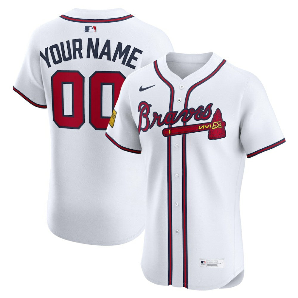 Atlanta Braves Nike Home Elite Sponsor Patch Custom Jersey Near Me