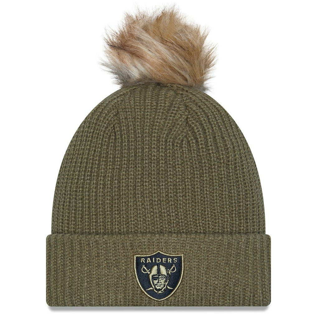 Las Vegas Raiders New Era Women's 2025 Salute to Service Cuffed Knit Hat with Pom - Dark Green - NFL