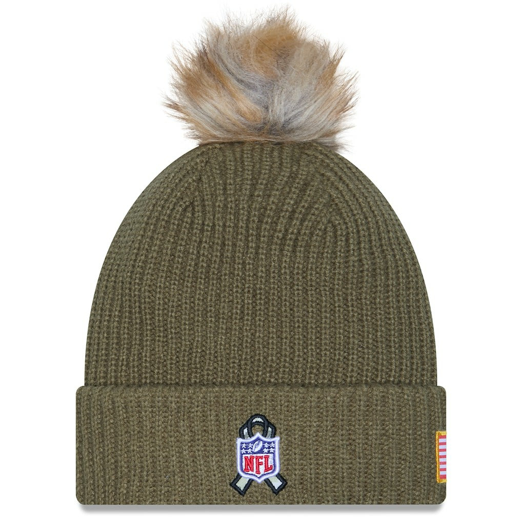 Las Vegas Raiders New Era Women's 2025 Salute to Service Cuffed Knit Hat with Pom - Dark Green - NFL