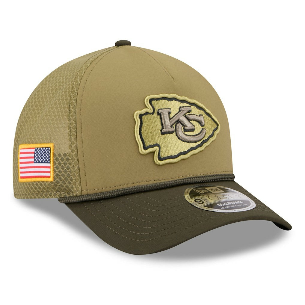 Kansas City Chiefs New Era Youth 2025 Salute to Service 9FORTY A-Frame Adjustable Hat - Green/Dark Green - NFL