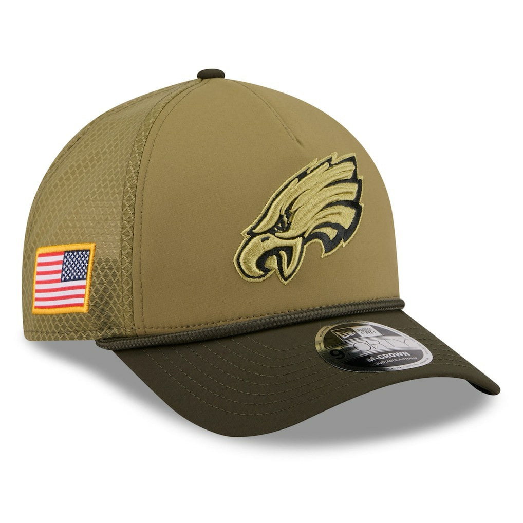 Philadelphia Eagles New Era Youth 2025 Salute to Service 9FORTY A-Frame Adjustable Hat - Green/Dark Green - NFL