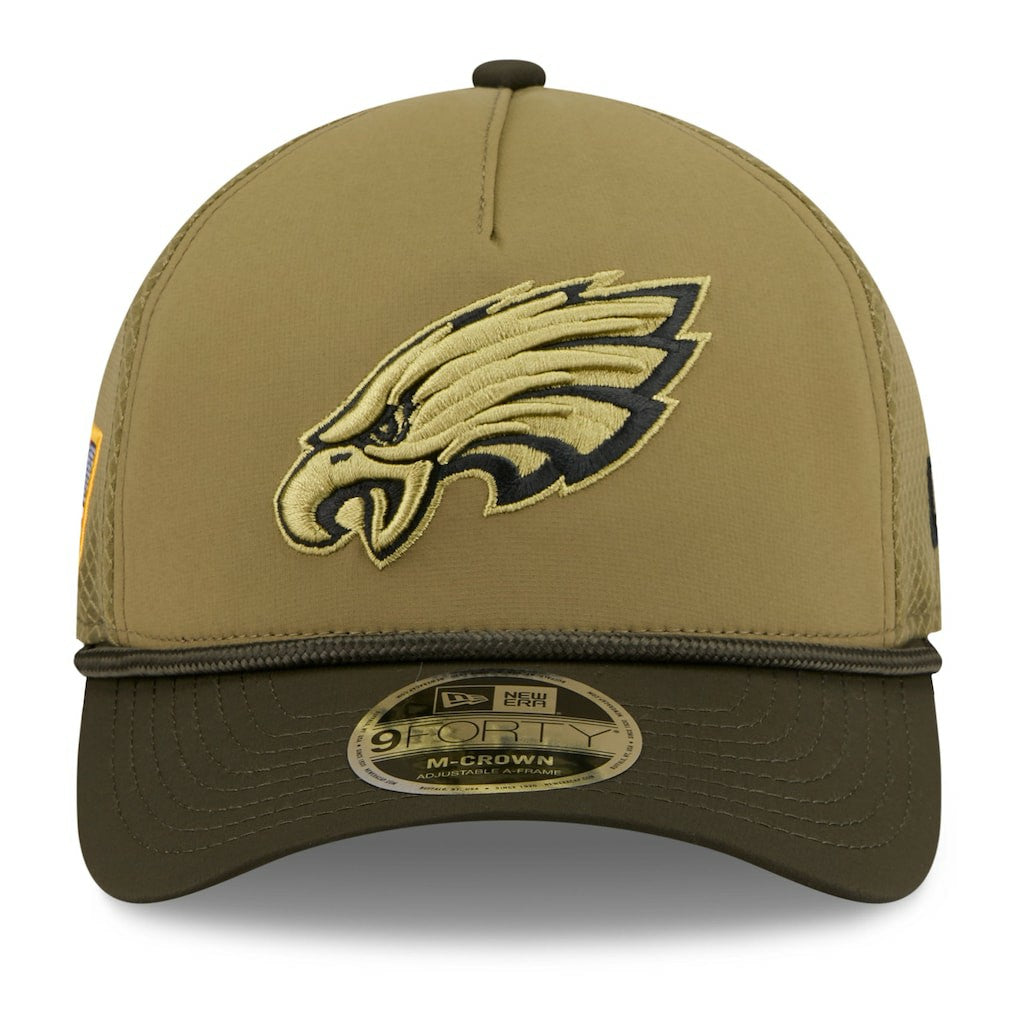 Philadelphia Eagles New Era Youth 2025 Salute to Service 9FORTY A-Frame Adjustable Hat - Green/Dark Green - NFL