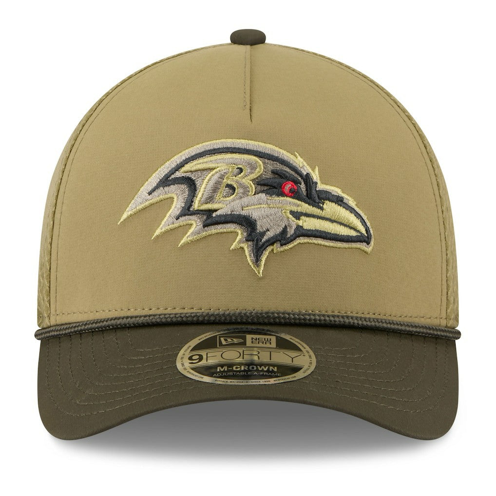 Baltimore Ravens New Era Youth 2025 Salute to Service 9FORTY A-Frame Adjustable Hat - Green/Dark Green - NFL