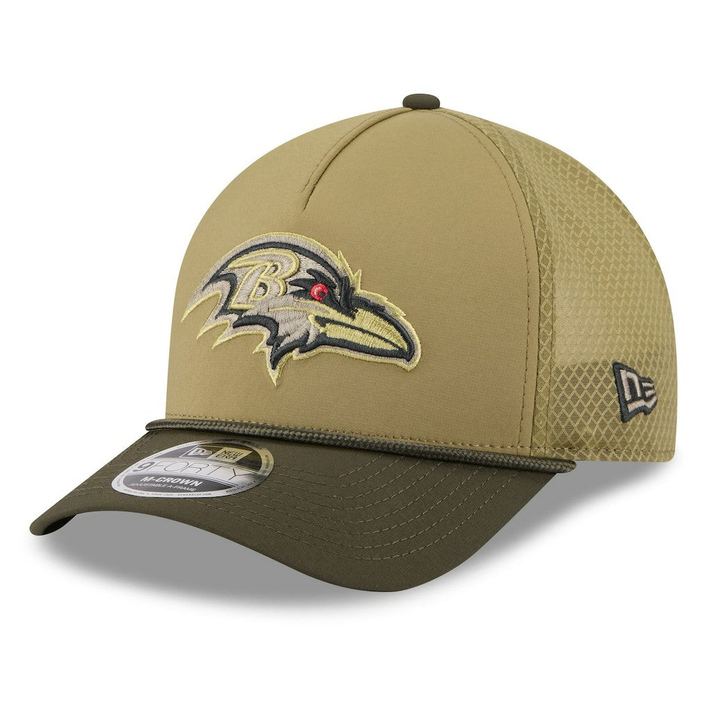 Baltimore Ravens New Era Youth 2025 Salute to Service 9FORTY A-Frame Adjustable Hat - Green/Dark Green - NFL