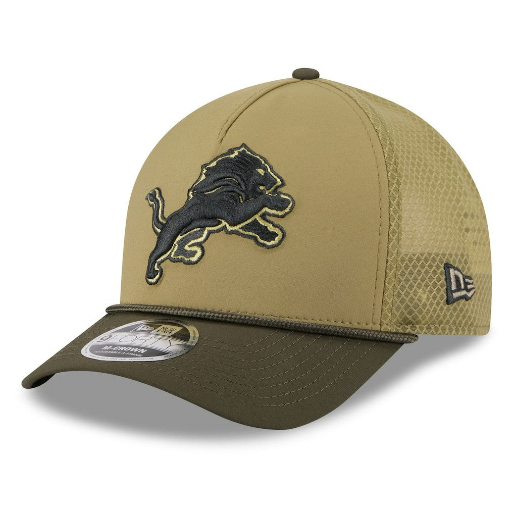 Detroit Lions New Era Youth 2025 Salute to Service 9FORTY A-Frame Adjustable Hat - Green/Dark Green - NFL