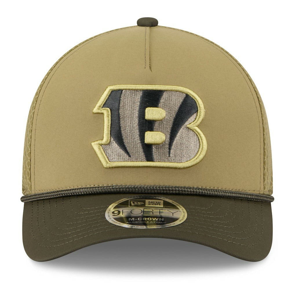 Cincinnati Bengals New Era Youth 2025 Salute to Service 9FORTY A-Frame Adjustable Hat - Green/Dark Green - NFL