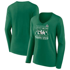 Philadelphia Eagles Women's Super Bowl LIX Champions Retro Logo Long Sleeve V-Neck T-Shirt - Kelly Green - Fanatics