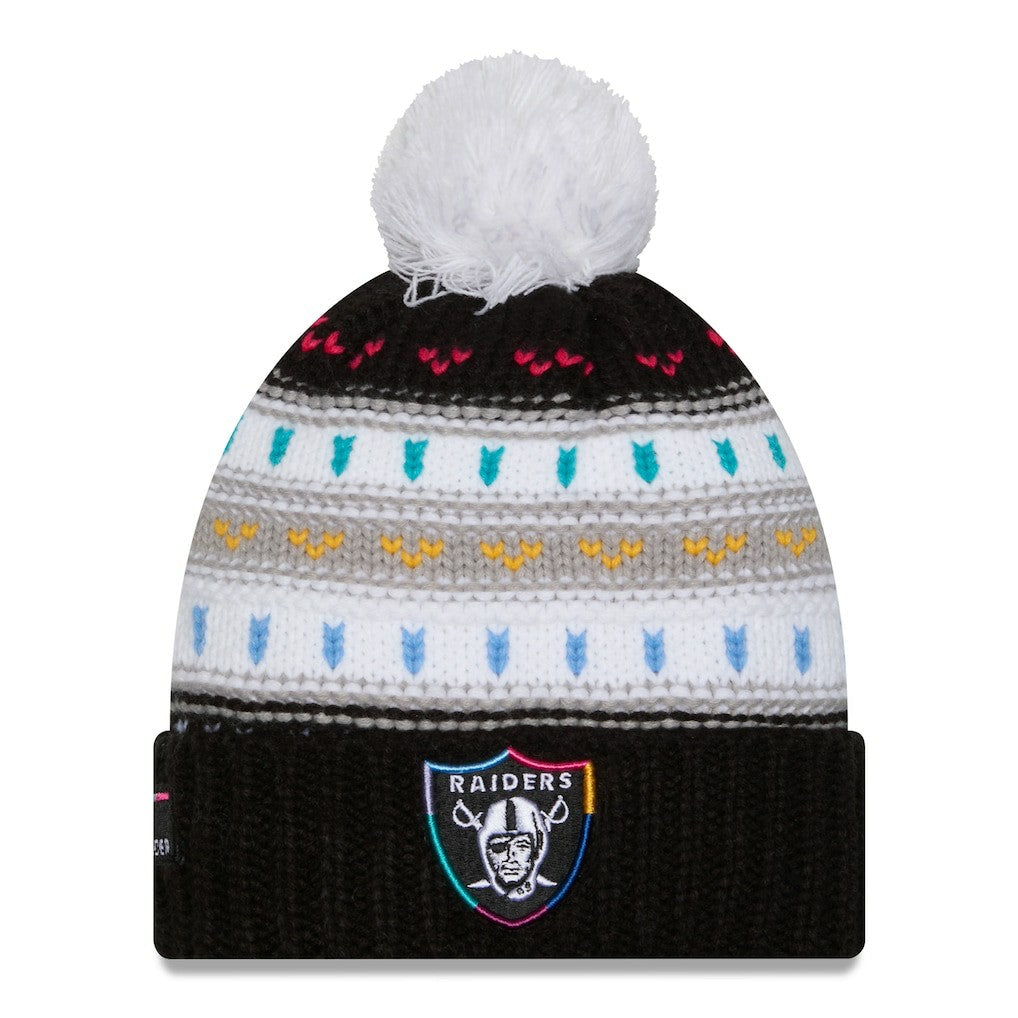 Las Vegas Raiders New Era Women's 2025 NFL Crucial Catch Cuffed Knit Hat with Pom - Black - NFL