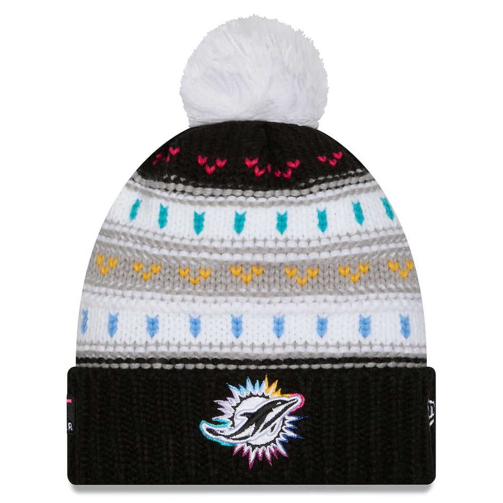 Miami Dolphins New Era Women's 2025 NFL Crucial Catch Cuffed Knit Hat with Pom - Black - NFL