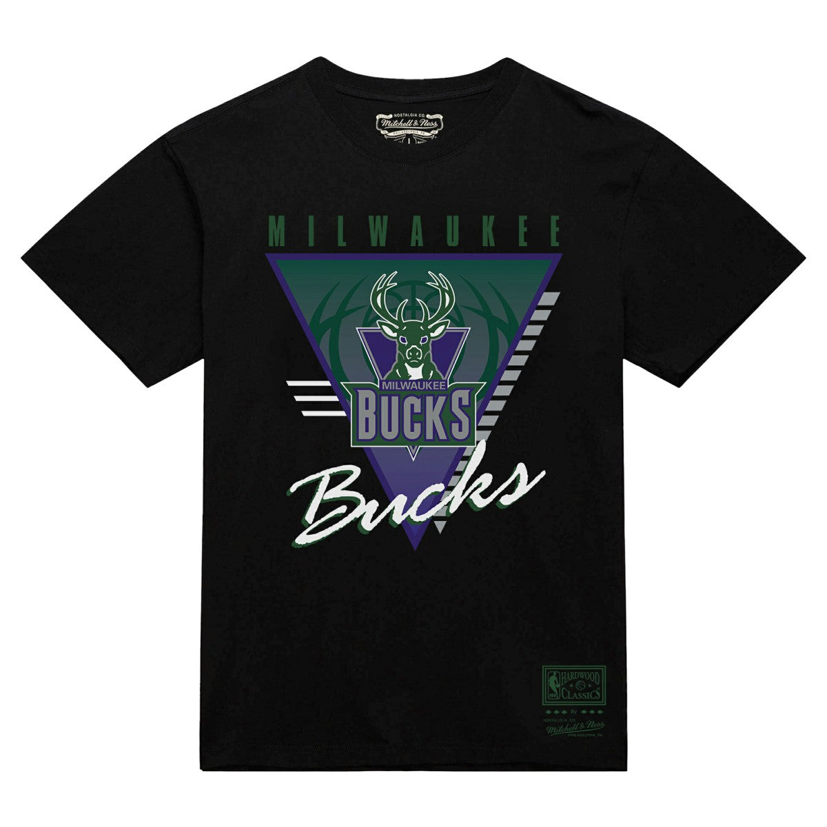 Mitchell & Ness Milwaukee Bucks Worldwide Collection Tri-Logo T-Shirt Black