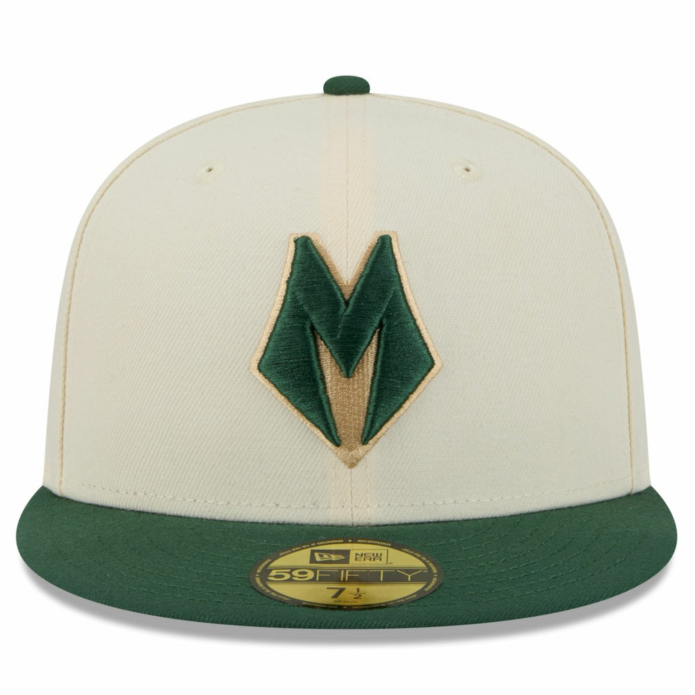 New Era Milwaukee Bucks 2025/26 City Edition 59FIFTY Fitted Hat Cream/Hunter Green