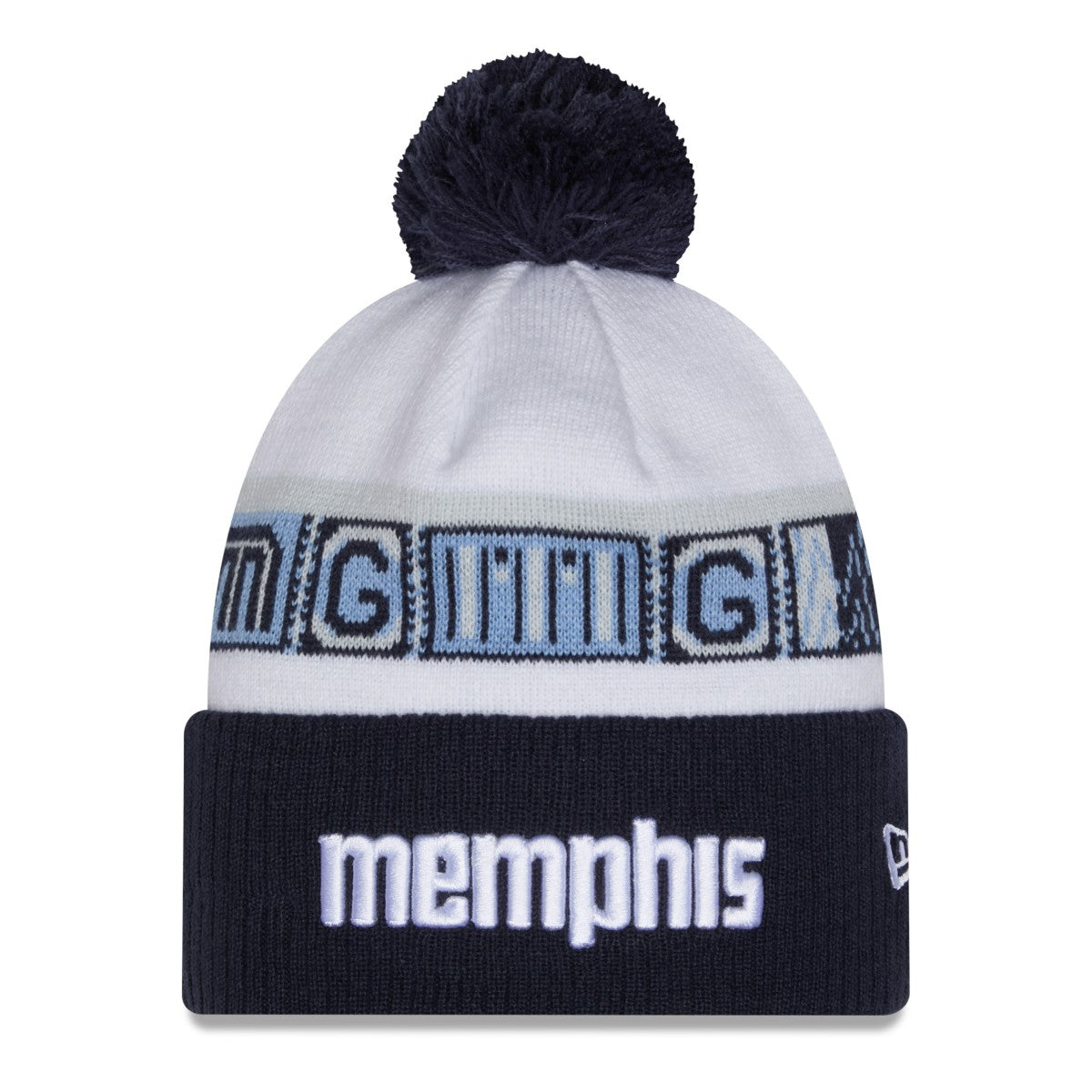 New Era Memphis Grizzlies 2025/26 City Edition Cuffed Knit Hat with Pom Navy/White