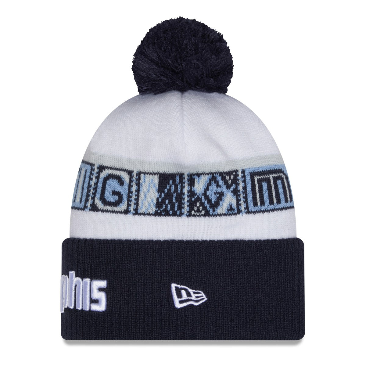 New Era Memphis Grizzlies 2025/26 City Edition Cuffed Knit Hat with Pom Navy/White