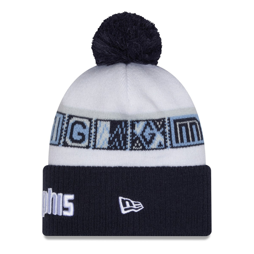 New Era Memphis Grizzlies 2025/26 City Edition Cuffed Knit Hat with Pom Navy/White