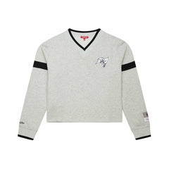Tampa Bay Buccaneers Women's Cropped V-Neck Sweatshirt - Gray - Mitchell & Ness