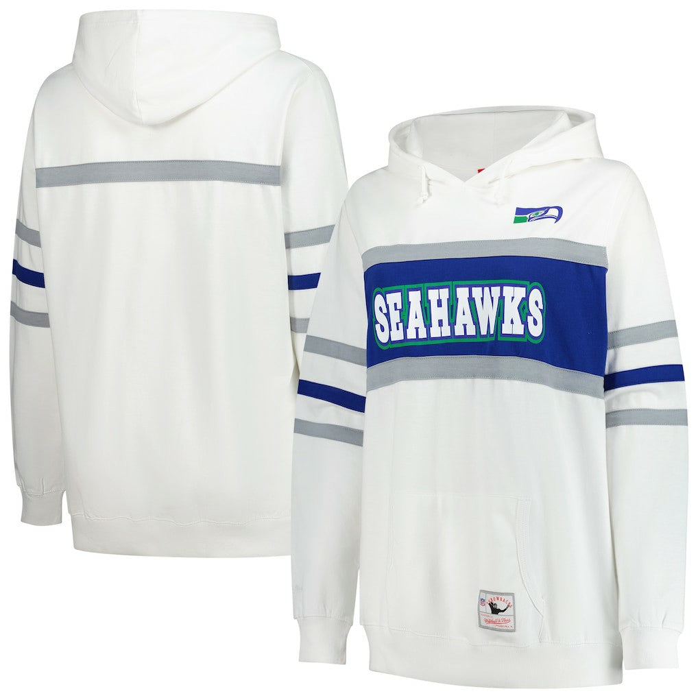 Seattle Seahawks Women's Plus Size Head Coach Throwback Pullover Hoodie - White - Mitchell & Ness