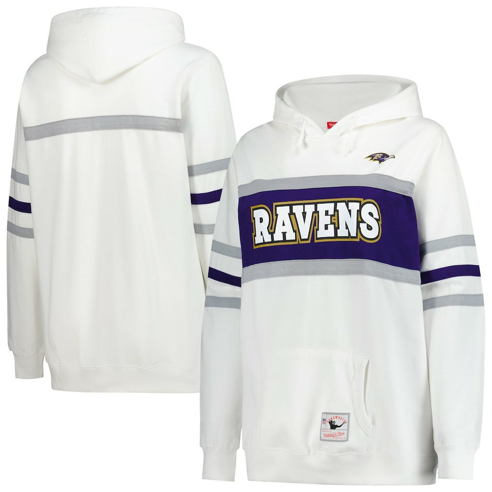 Baltimore Ravens Women's Plus Size Head Coach Throwback Pullover Hoodie - White - Mitchell & Ness
