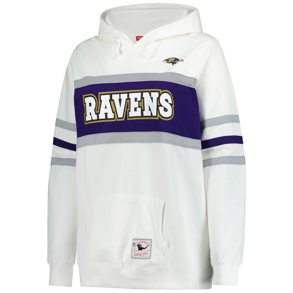 Baltimore Ravens Women's Plus Size Head Coach Throwback Pullover Hoodie - White - Mitchell & Ness