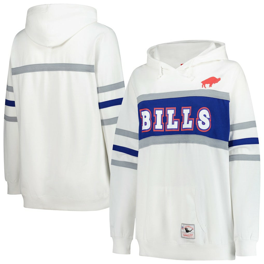 Buffalo Bills Women's Plus Size Head Coach Throwback Pullover Hoodie - White - Mitchell & Ness