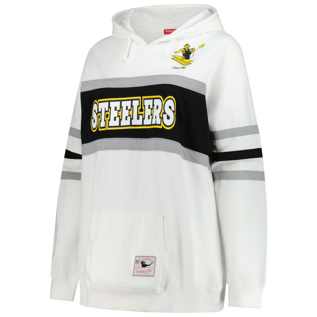 Pittsburgh Steelers Women's Plus Size Head Coach Throwback Pullover Hoodie - White - Mitchell & Ness