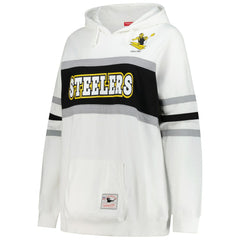 Pittsburgh Steelers Women's Plus Size Head Coach Throwback Pullover Hoodie - White - Mitchell & Ness