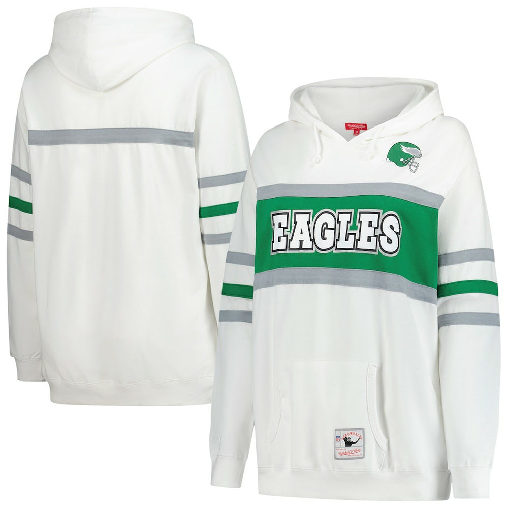 Philadelphia Eagles Women's Plus Size Head Coach Throwback Pullover Hoodie - White - Mitchell & Ness