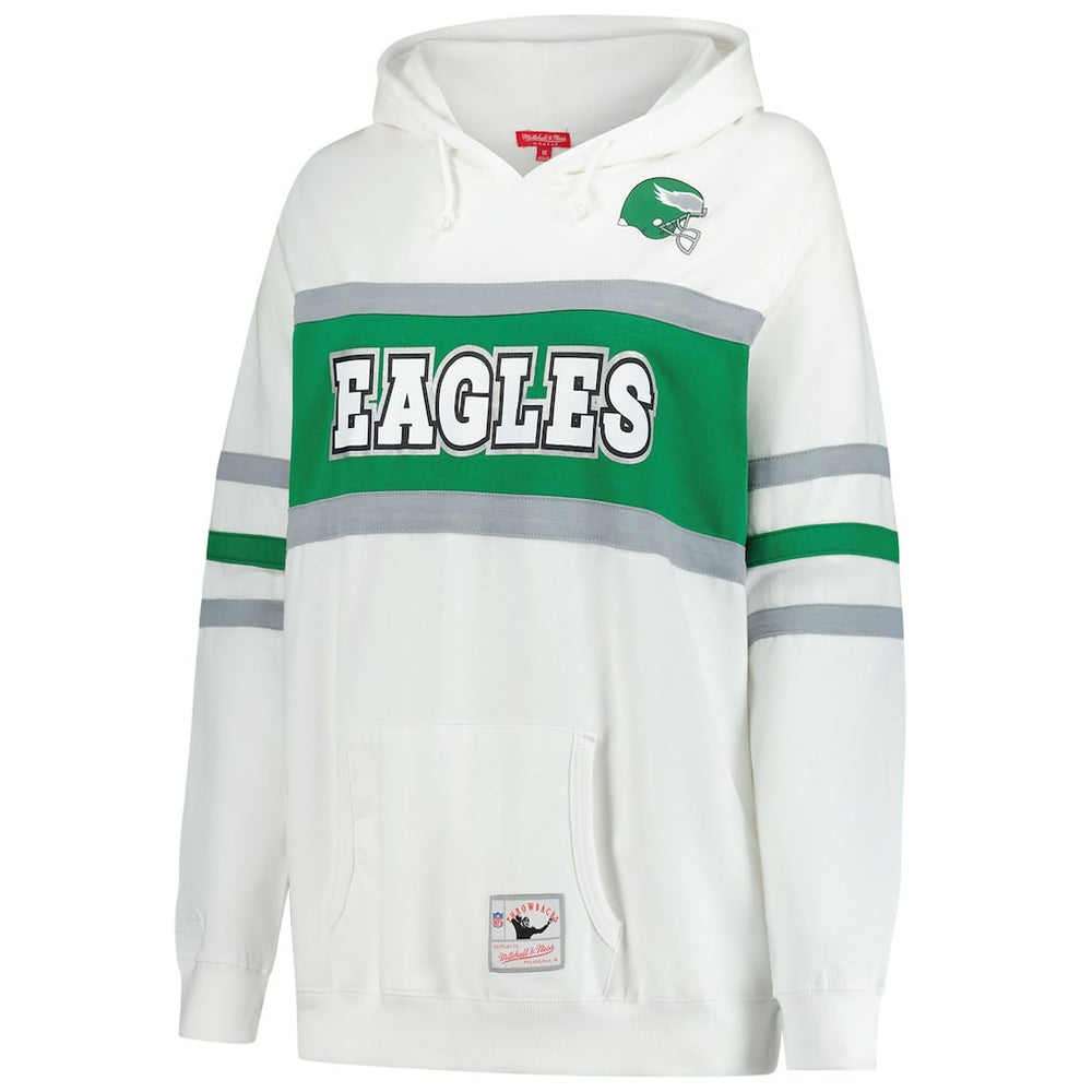 Philadelphia Eagles Women's Plus Size Head Coach Throwback Pullover Hoodie - White - Mitchell & Ness