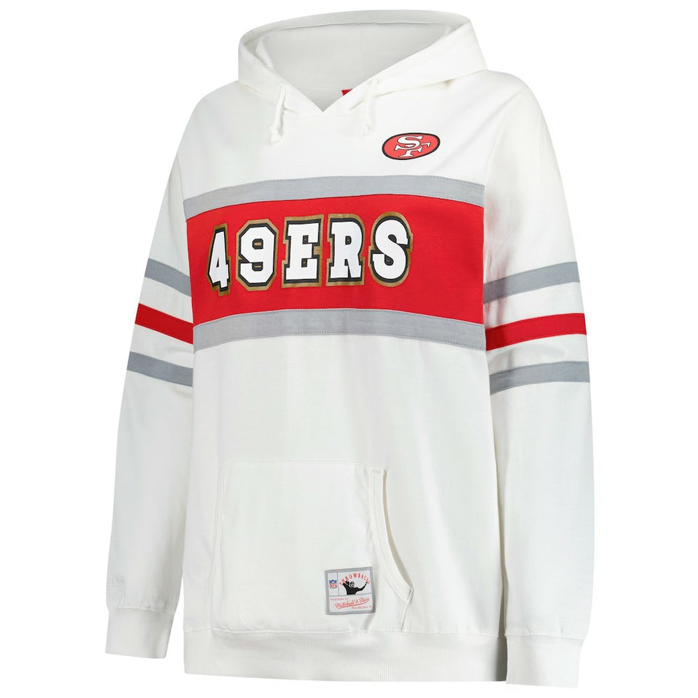 San Francisco 49ers Women's Plus Size Head Coach Throwback Pullover Hoodie - White - Mitchell & Ness