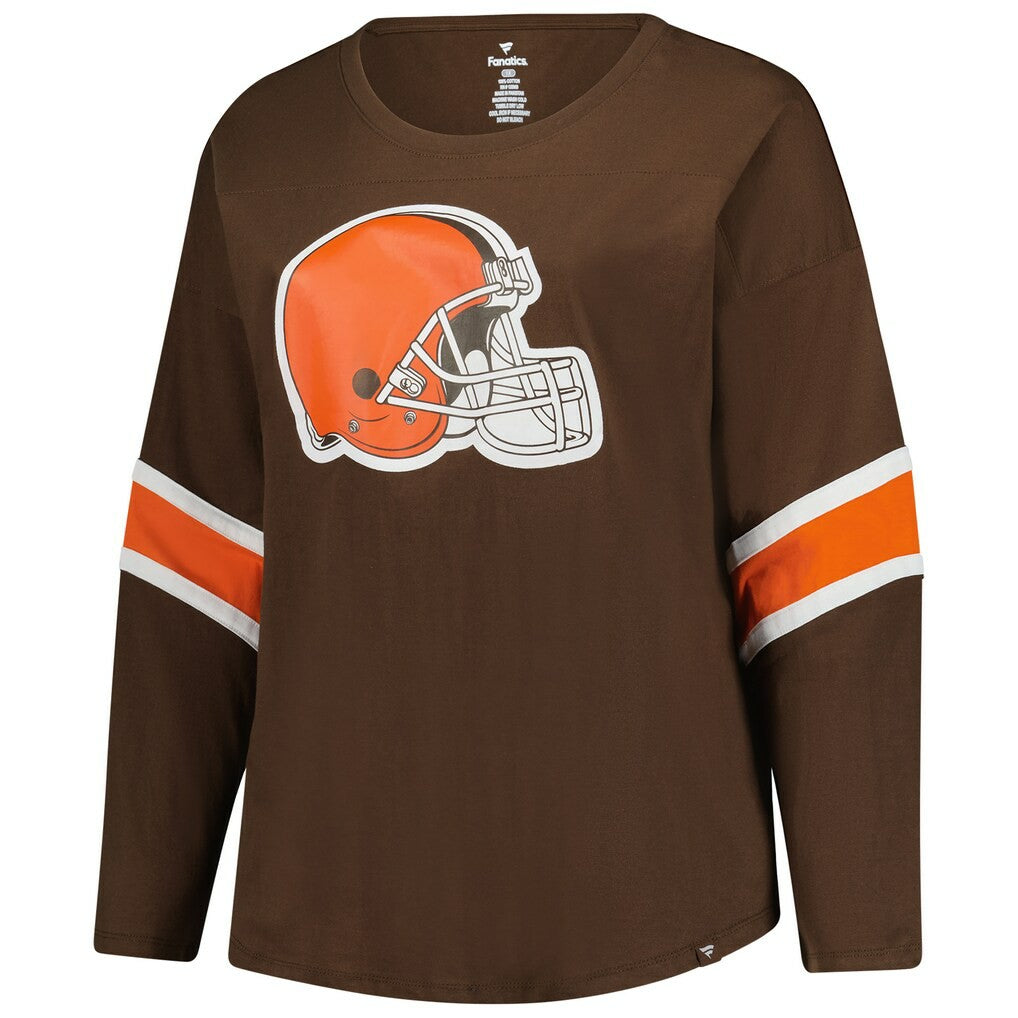 Cleveland Browns Women's Plus Size Redzone 3/4-Sleeve Scoop Neck T-Shirt - Brown - Fanatics