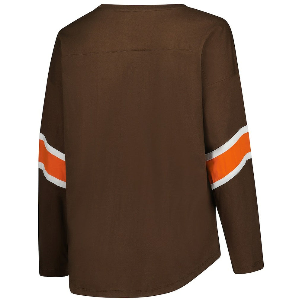 Cleveland Browns Women's Plus Size Redzone 3/4-Sleeve Scoop Neck T-Shirt - Brown - Fanatics