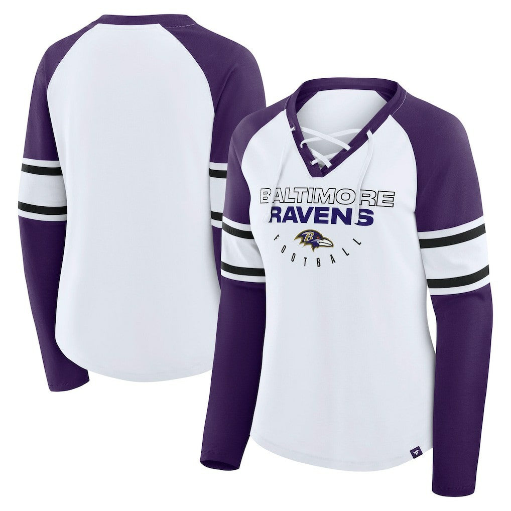 Baltimore Ravens Women's Plus Size Redzone Lace Up Long Sleeve T-Shirt - White - Fanatics