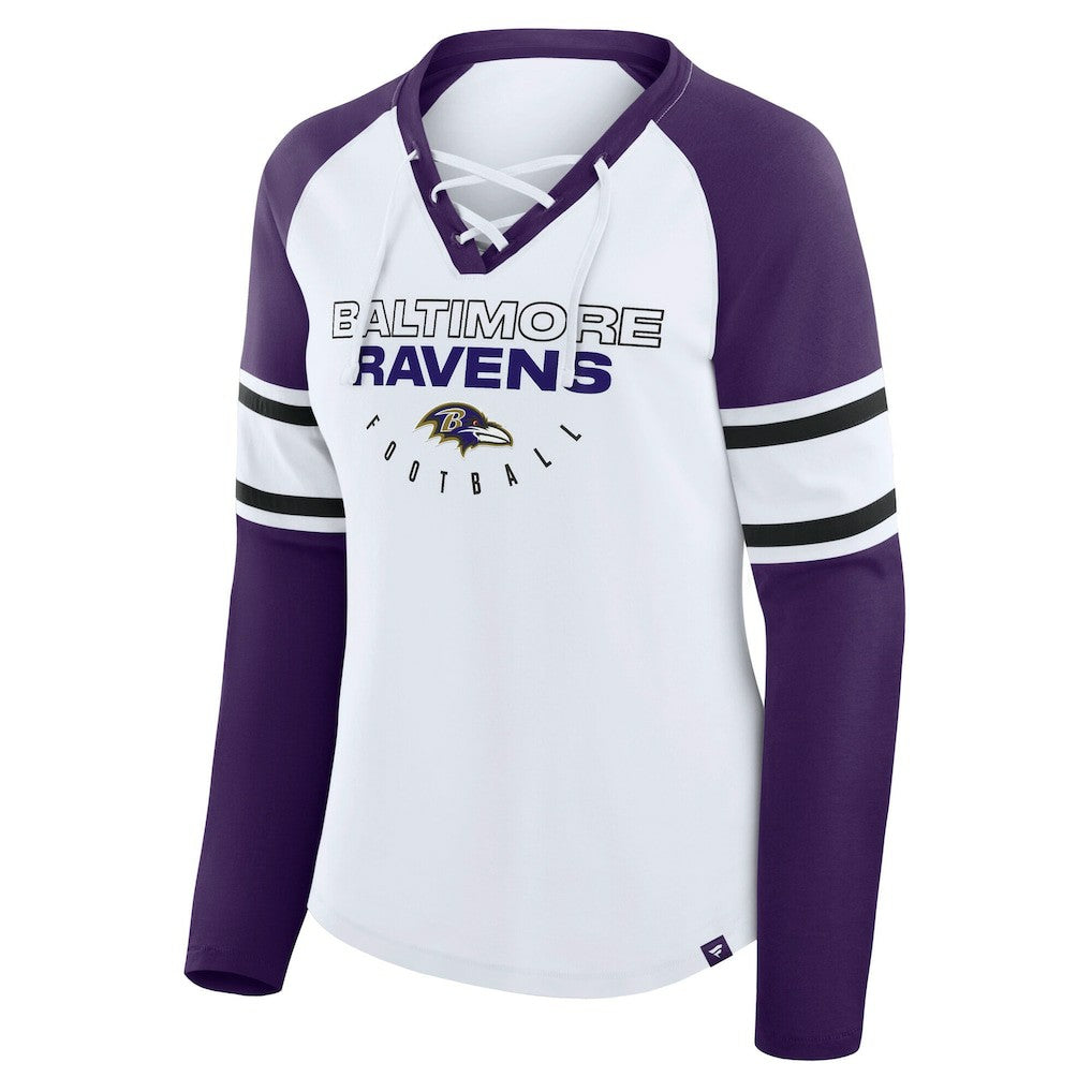 Baltimore Ravens Women's Plus Size Redzone Lace Up Long Sleeve T-Shirt - White - Fanatics