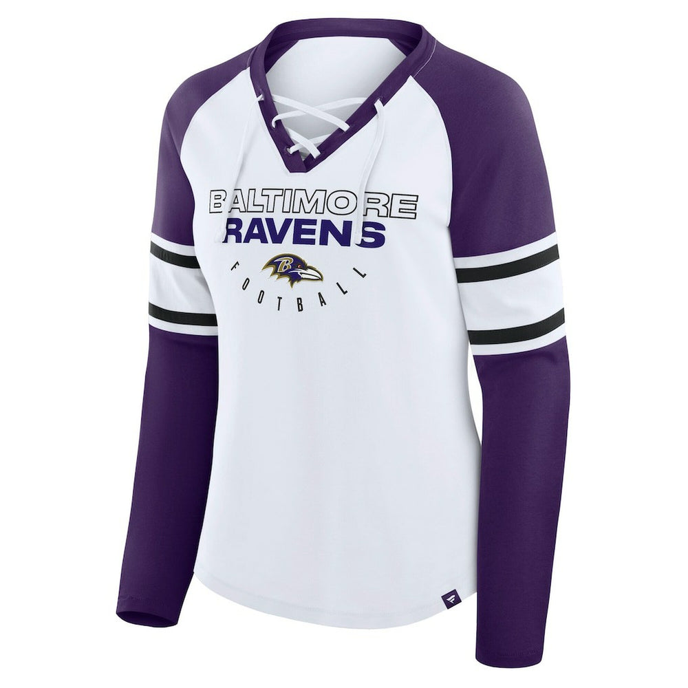 Baltimore Ravens Women's Plus Size Redzone Lace Up Long Sleeve T-Shirt - White - Fanatics