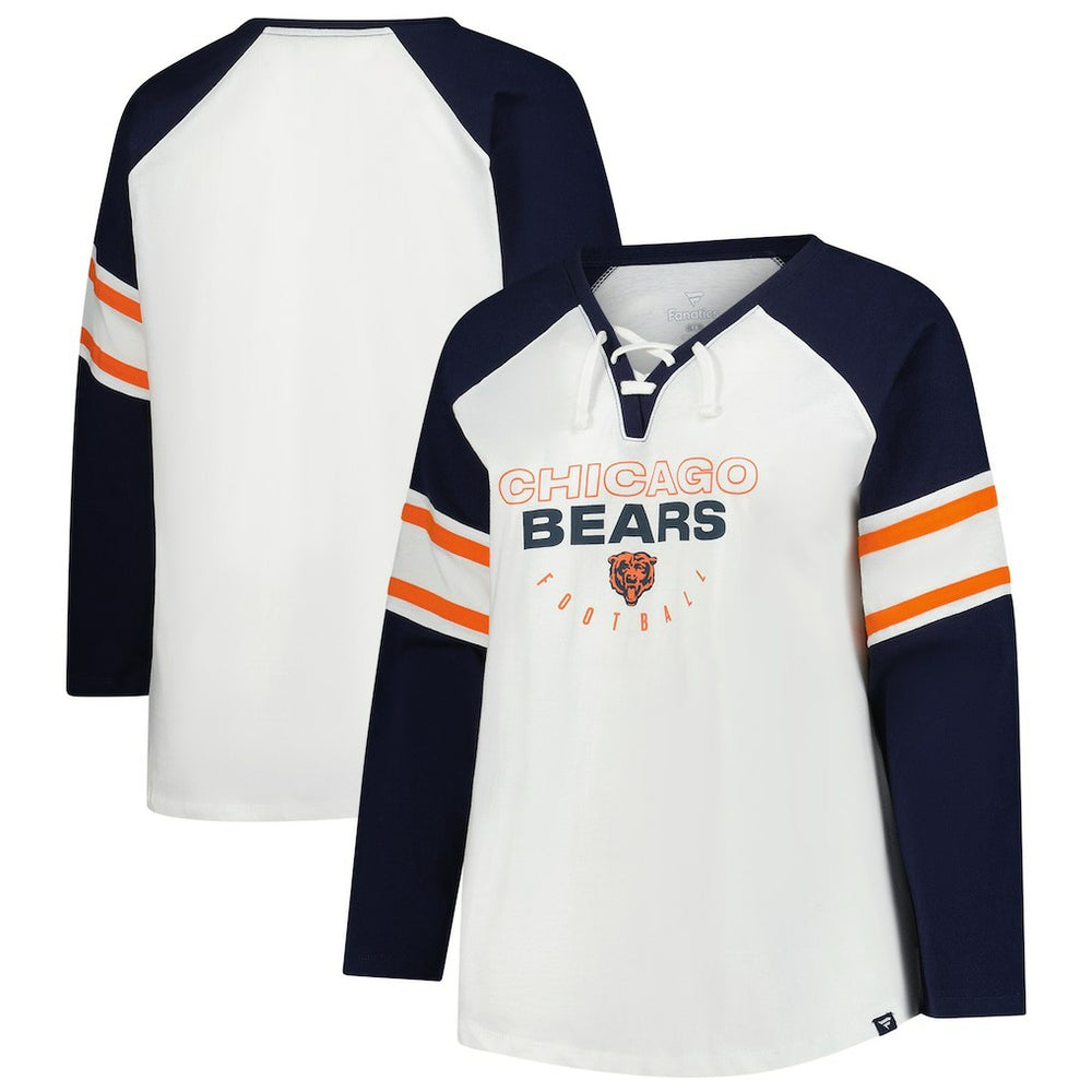 Chicago Bears Women's Plus Size Redzone Lace Up Long Sleeve T-Shirt - White - Fanatics