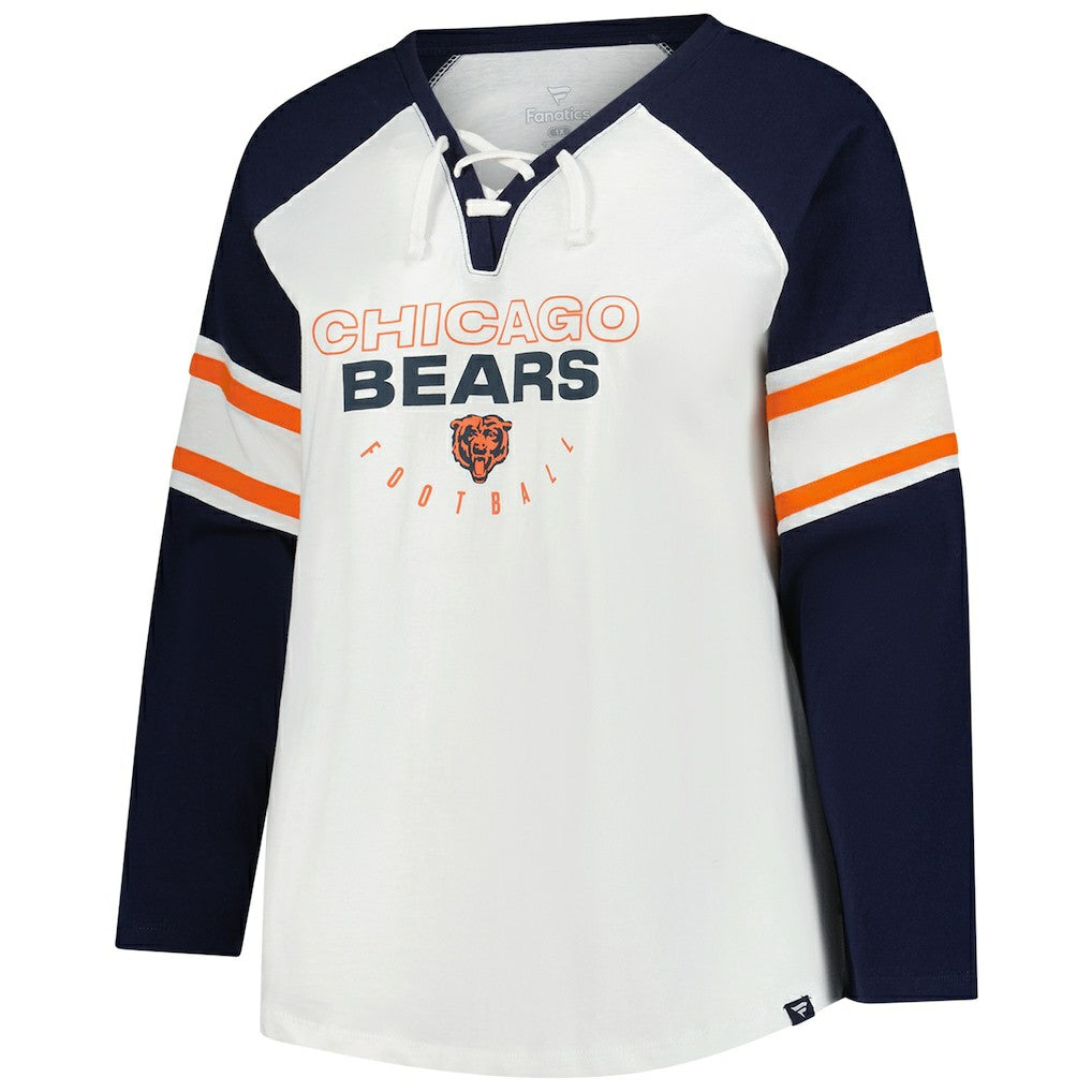 Chicago Bears Women's Plus Size Redzone Lace Up Long Sleeve T-Shirt - White - Fanatics