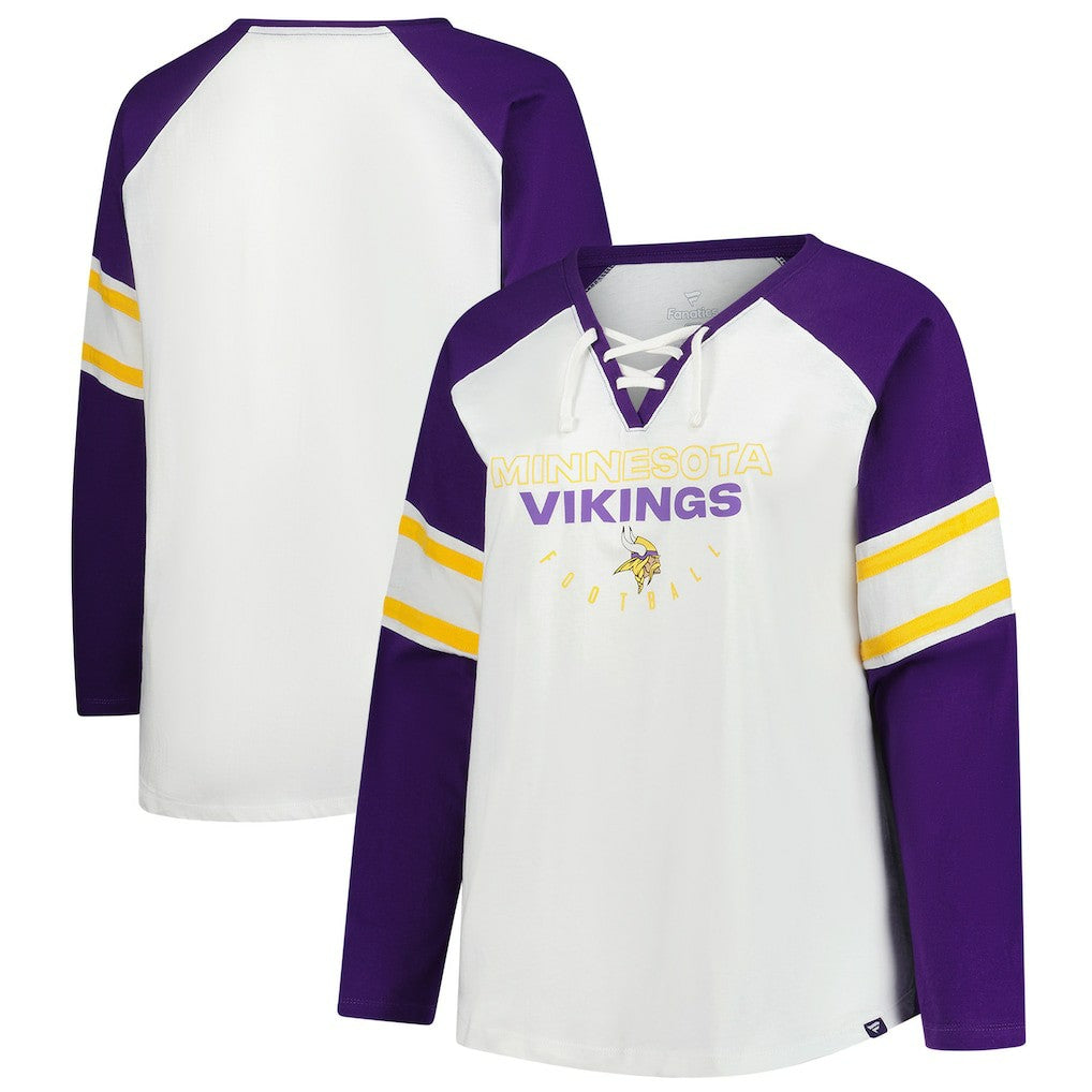 Minnesota Vikings Women's Plus Size Redzone Lace Up Long Sleeve T-Shirt - White - Fanatics