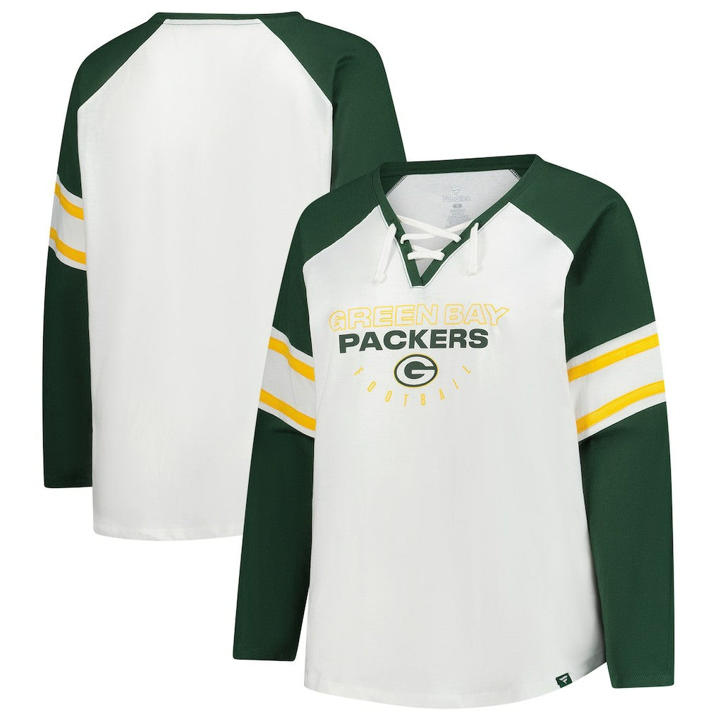 Green Bay Packers Women's Plus Size Redzone Lace Up Long Sleeve T-Shirt - White - Fanatics