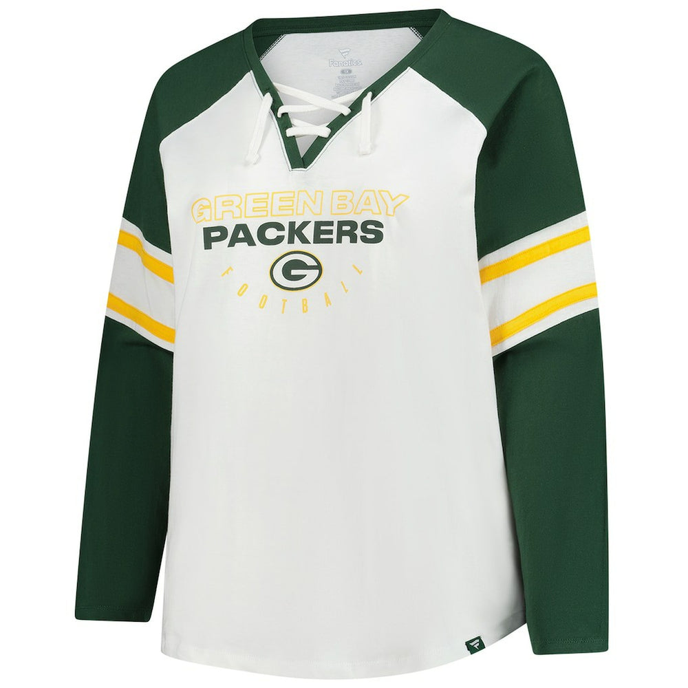 Green Bay Packers Women's Plus Size Redzone Lace Up Long Sleeve T-Shirt - White - Fanatics