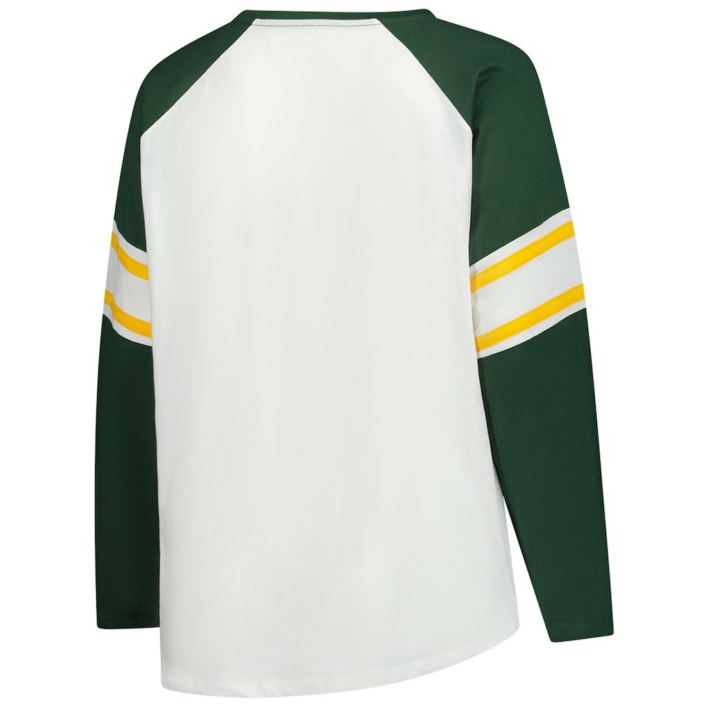 Green Bay Packers Women's Plus Size Redzone Lace Up Long Sleeve T-Shirt - White - Fanatics