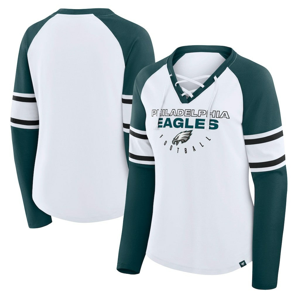 Philadelphia Eagles Women's Plus Size Redzone Lace Up Long Sleeve T-Shirt - White - Fanatics