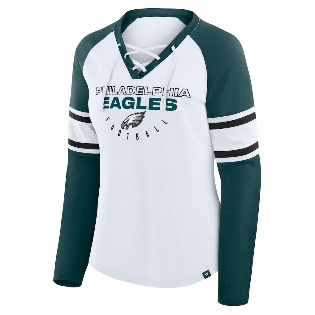 Philadelphia Eagles Women's Plus Size Redzone Lace Up Long Sleeve T-Shirt - White - Fanatics